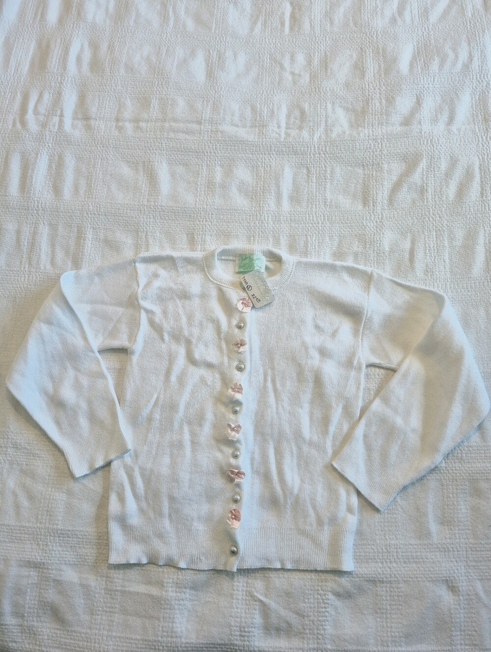 Julius Berger girls size small Vintage 100% cotton knit sweater pink ribbon NWT